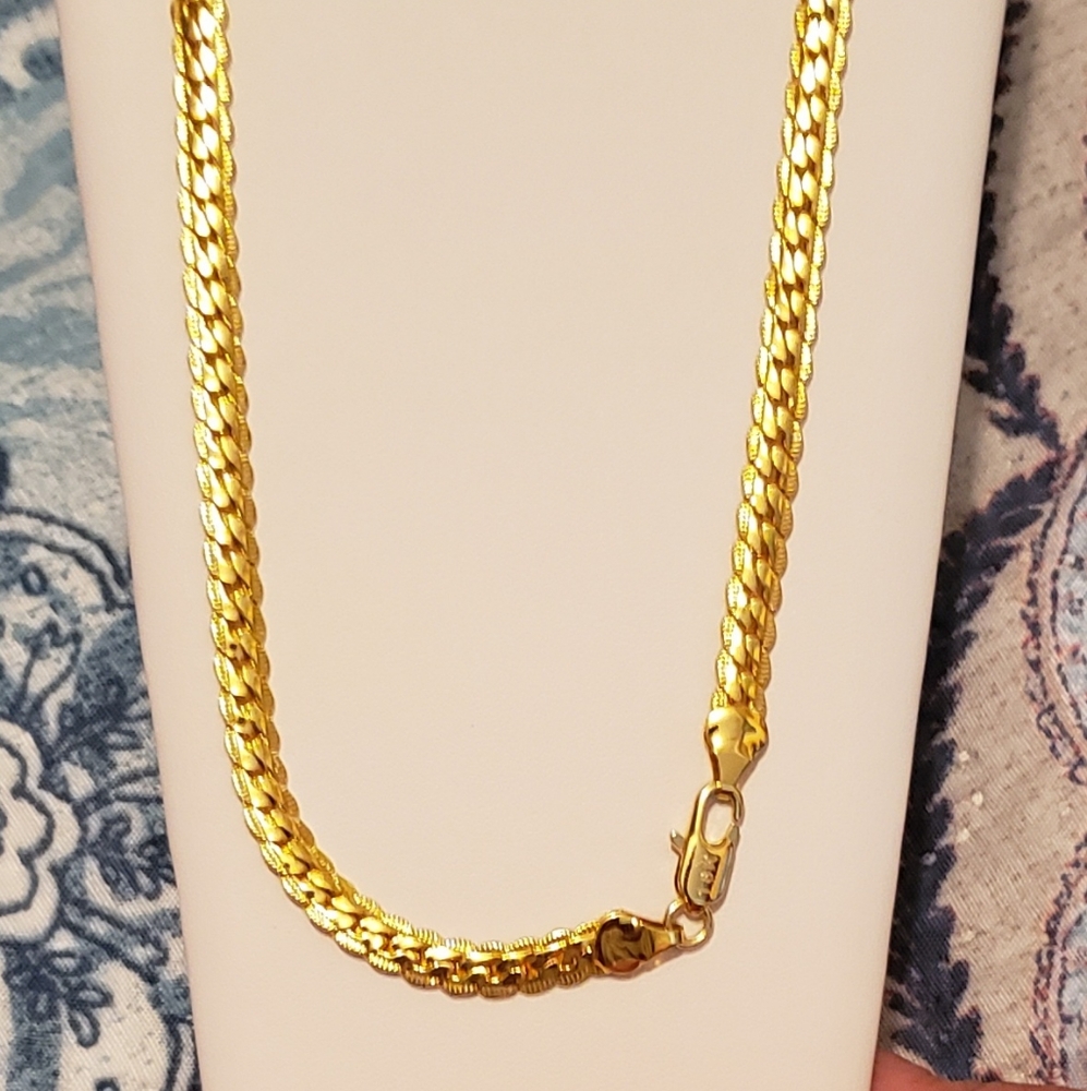 18K YG VERMEIL 20"INCH UNISEX DIAMOND CUT CHAIN NECKLACE